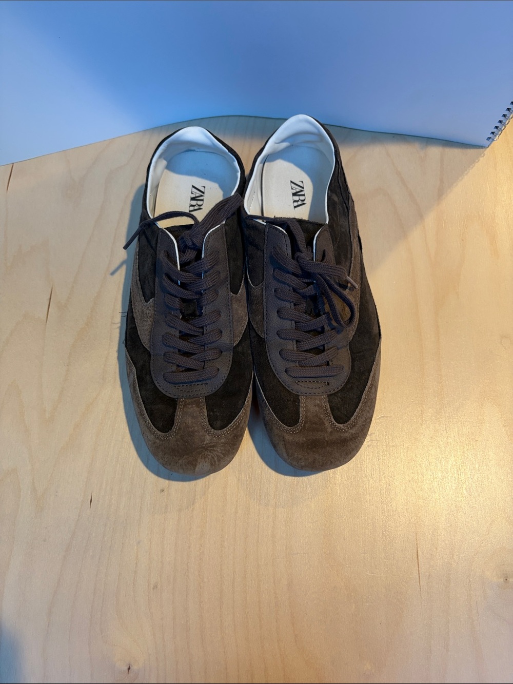 Zara Men's Brown Suede and Dark Brown Lace-Up Sneakers